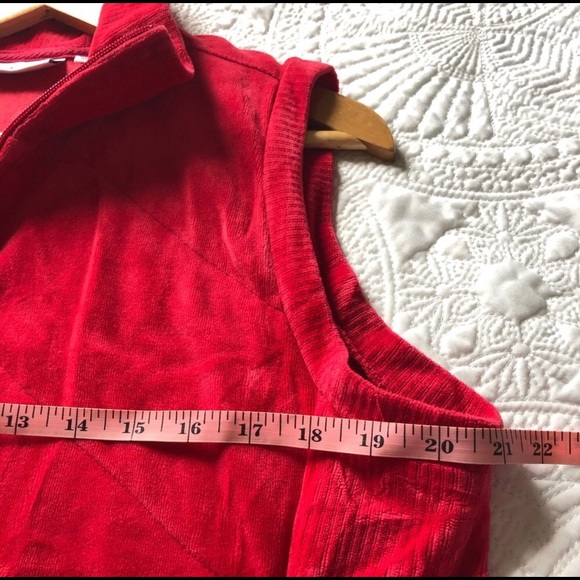 D&CO Velour Zip Up Vest Red Pockets Collar Y2K Style Size Medium - Picture 3 of 5